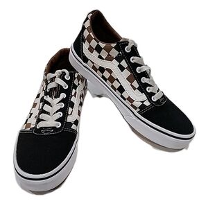 Vans Ward Pop Brn BLK Checker board Skate Shoes Sneakers Youth Size 3